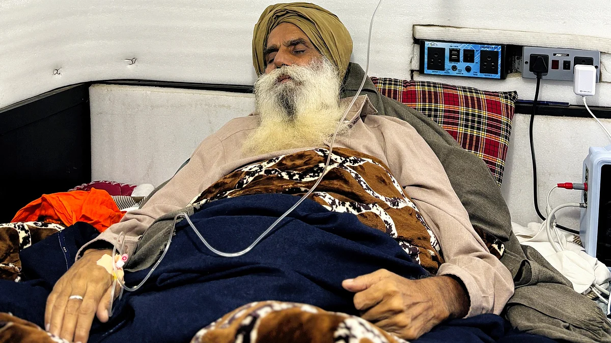 Jagjit Singh Dallewal at Khanauri on 19 January (photo: PTI)