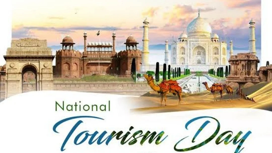 Promotional poster for National Tourism Day in India features key monuments
