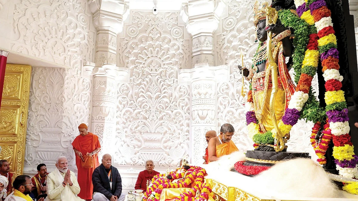 PM Narendra Modi and RSS chief Mohan Bhagwat at the Ram Mandir ‘pran pratishtha’ in Ayodhya