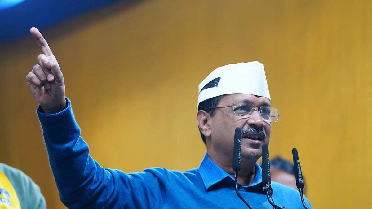 Arvind Kejriwal at an election rally (photo: @AamAadmiParty/X)
