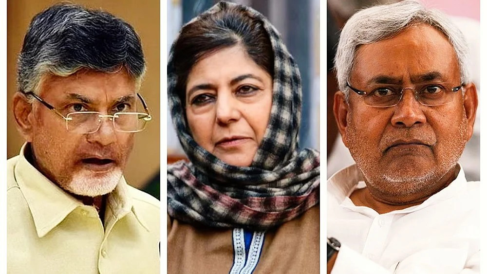 (L-R): Chandrababu Naidu, Mehbooba Mufti, Nitish Kumar