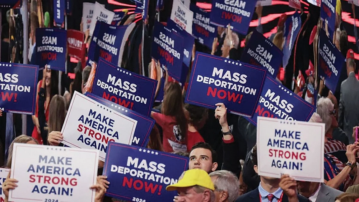 A public rally in the US demanding mass deportation of illegal immigrants