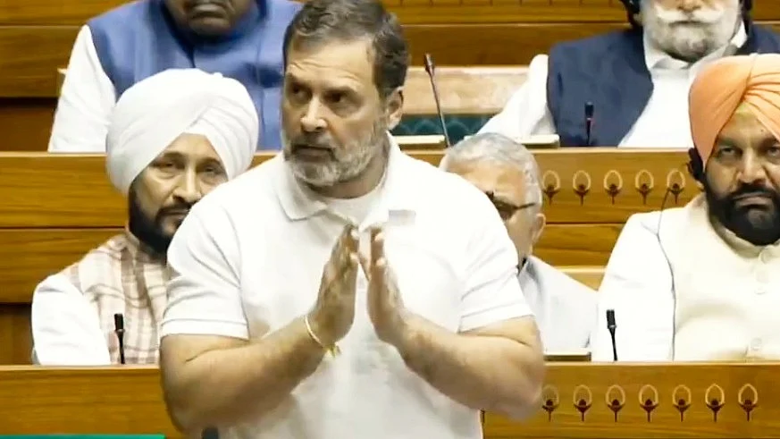 Video screengrab of Rahul Gandhi in Parliament (courtesy: @INCIndia/X)