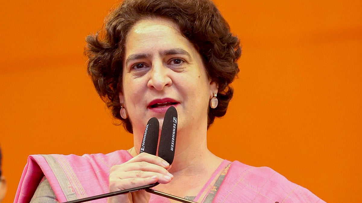 Priyanka Gandhi at a public meeting in Seemapuri on 2 February (photo: PTI)
