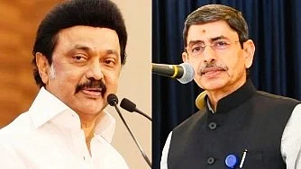 Chief minister M.K. Stalin and governor R.N. Ravi (right) 