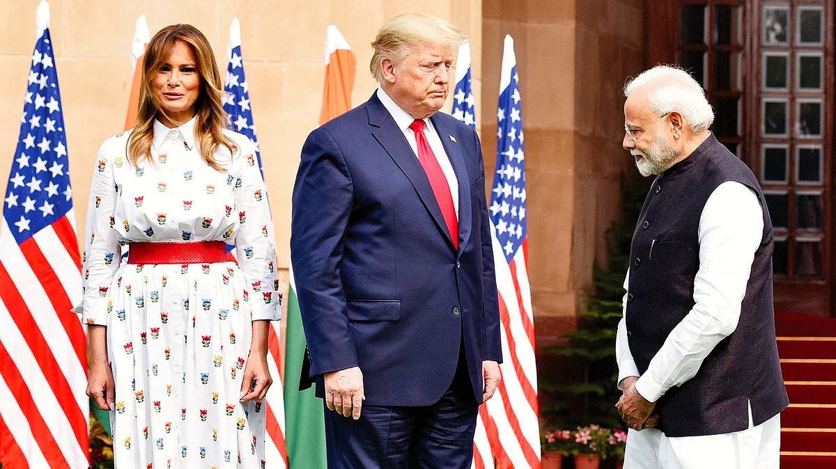 From left: Melania and Donald Trump with Narendra Modi (file photo)