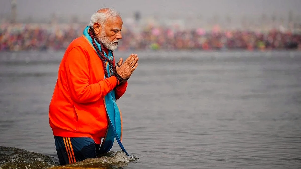 Hindus wear traditional attire at home, colonial khaki in public. The PM had his reasons at Maha Kumbh