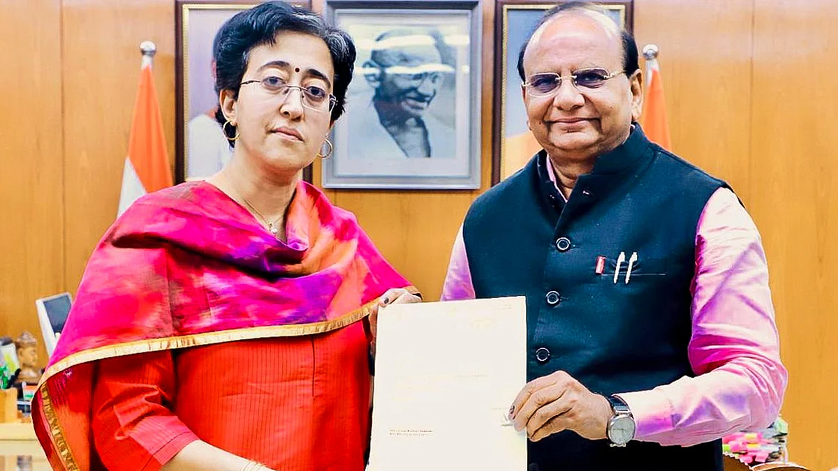 Atishi submits her resignation as Delhi CM to Lt Governor V.K. Saxena on 9 February (photo: PTI)