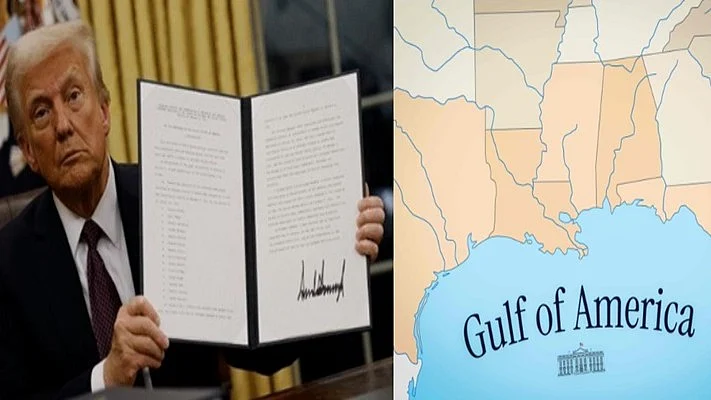 US president Donald Trump with his executive order 14172