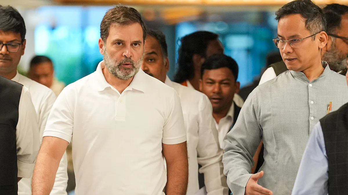 Rahul Gandhi and Gaurav Gogoi at Parliament on 13 February (photo: PTI)