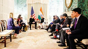 A serious business meeting (photo: @narendramodi/X)