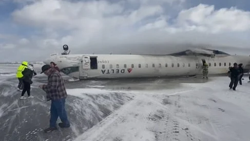 A Delta plane crashes at Toronto Airport (photo: IANS)