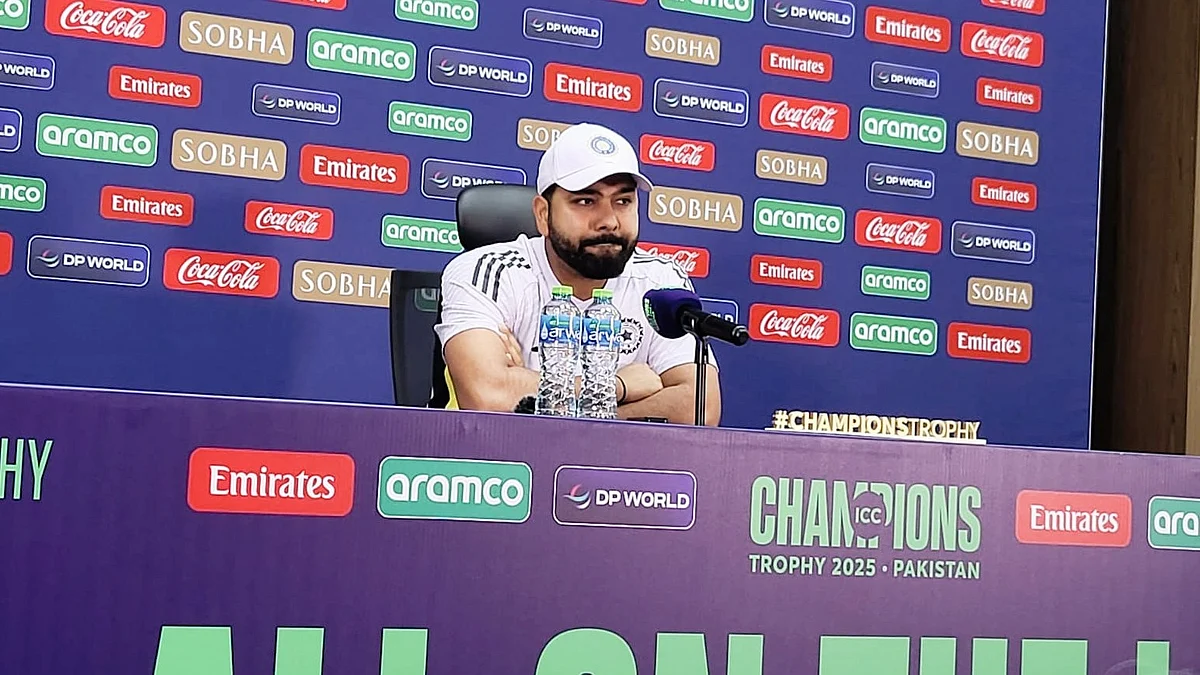 India captain Rohit Sharma ponders during his media conference in Dubai