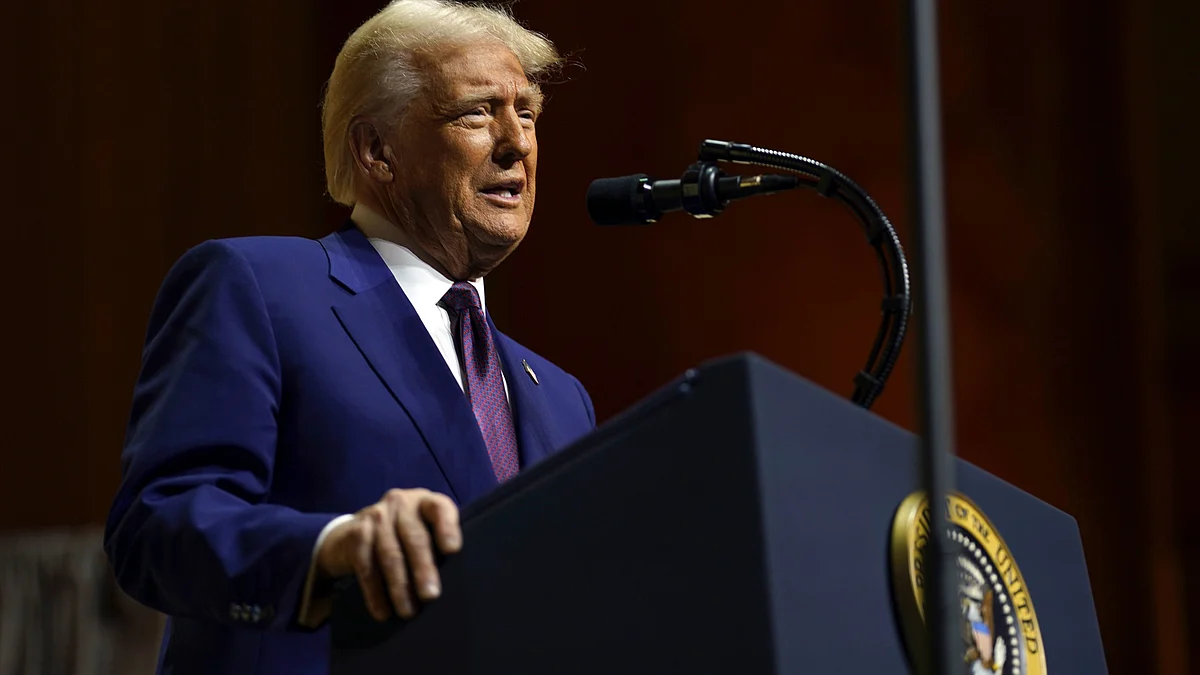 Donald Trump at the National Building Museum in Washington on 20 February (photo: PTI)