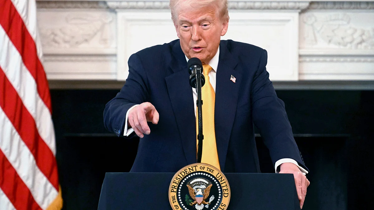 President Donald Trump speaks in Washington on 21 February (photo: PTI)