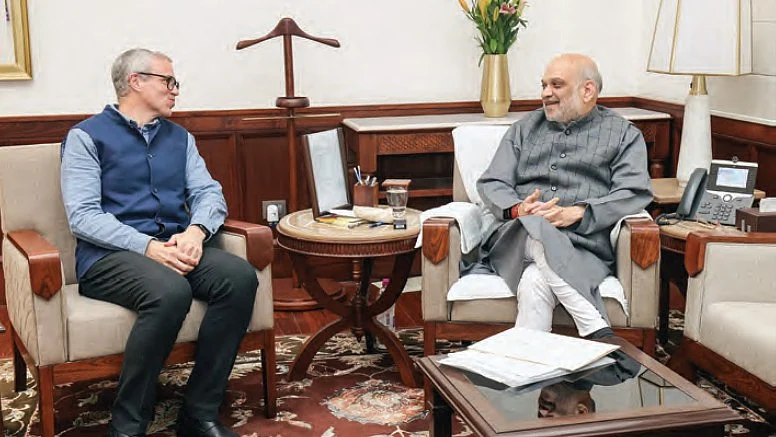 J&K chief minister Omar Abdullah with Union home minister Amit Shah