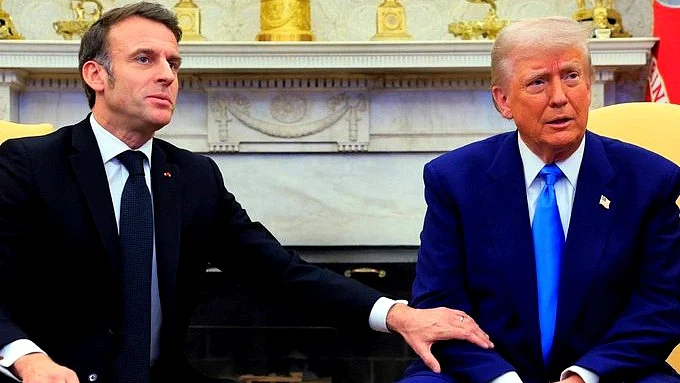 Emmanuel Macron and Donald Trump (video screengrab) 