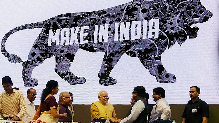Modi launching Make in India initiative. Photo: PTI 