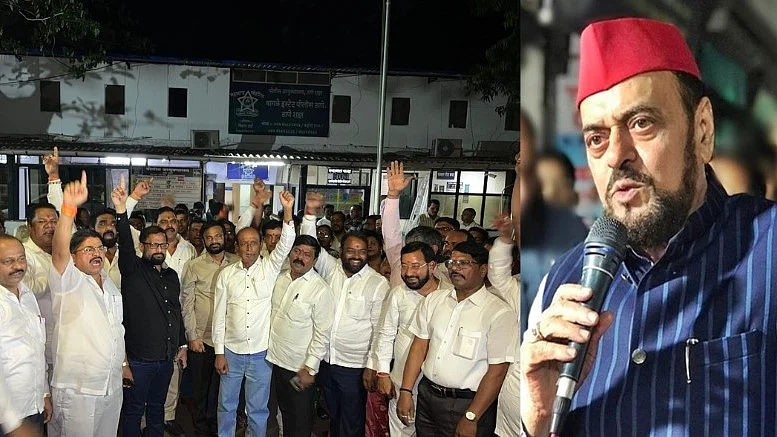 Maharashtra Samajwadi Party (SP) chief and MLA Abu Azmi (right)