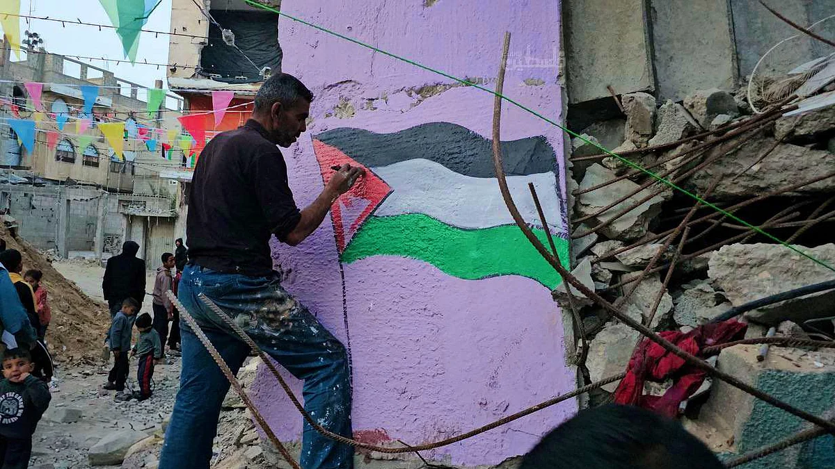 The streets, what's left of them, dressed up for Ramadan in Gaza 