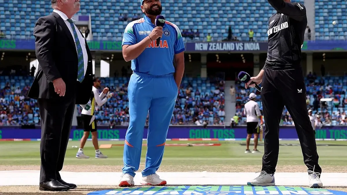 Familiar foes: Rival skippers Rohit Sharma and Mitchell Santner during toss for their league game earlier