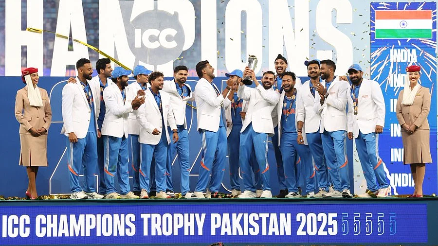 Indian team celebrate their ICC Champions Trophy win in Dubai