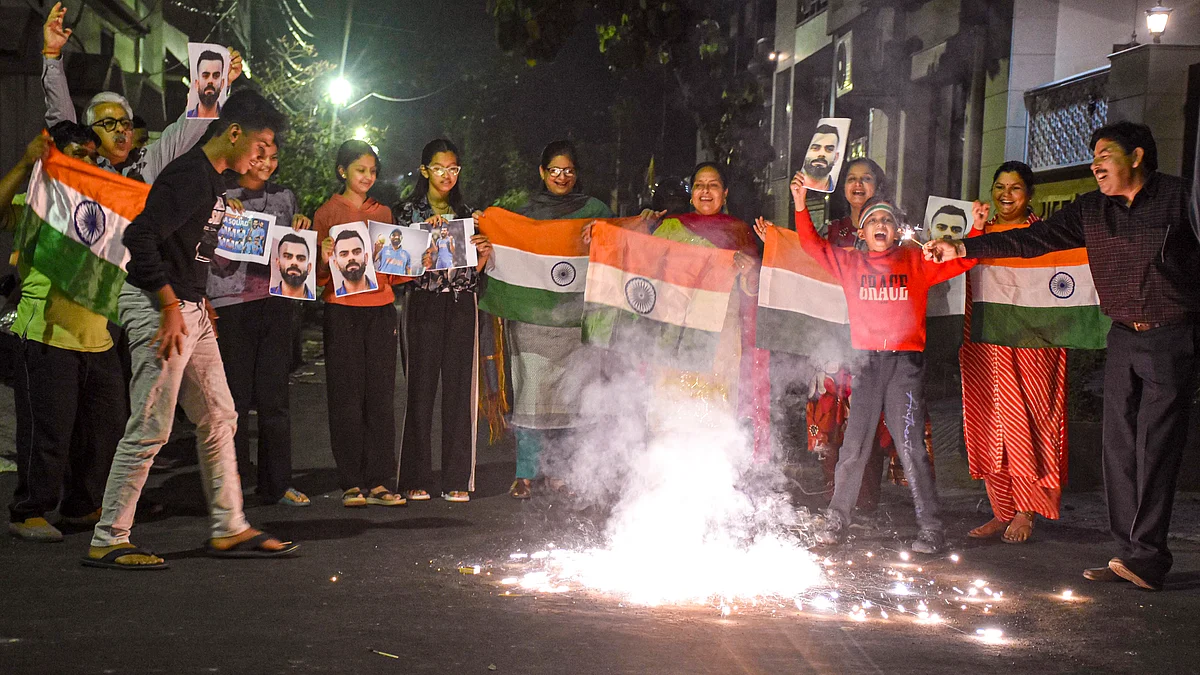 Fans celebrate India's victory in ICC Champions Trophy final