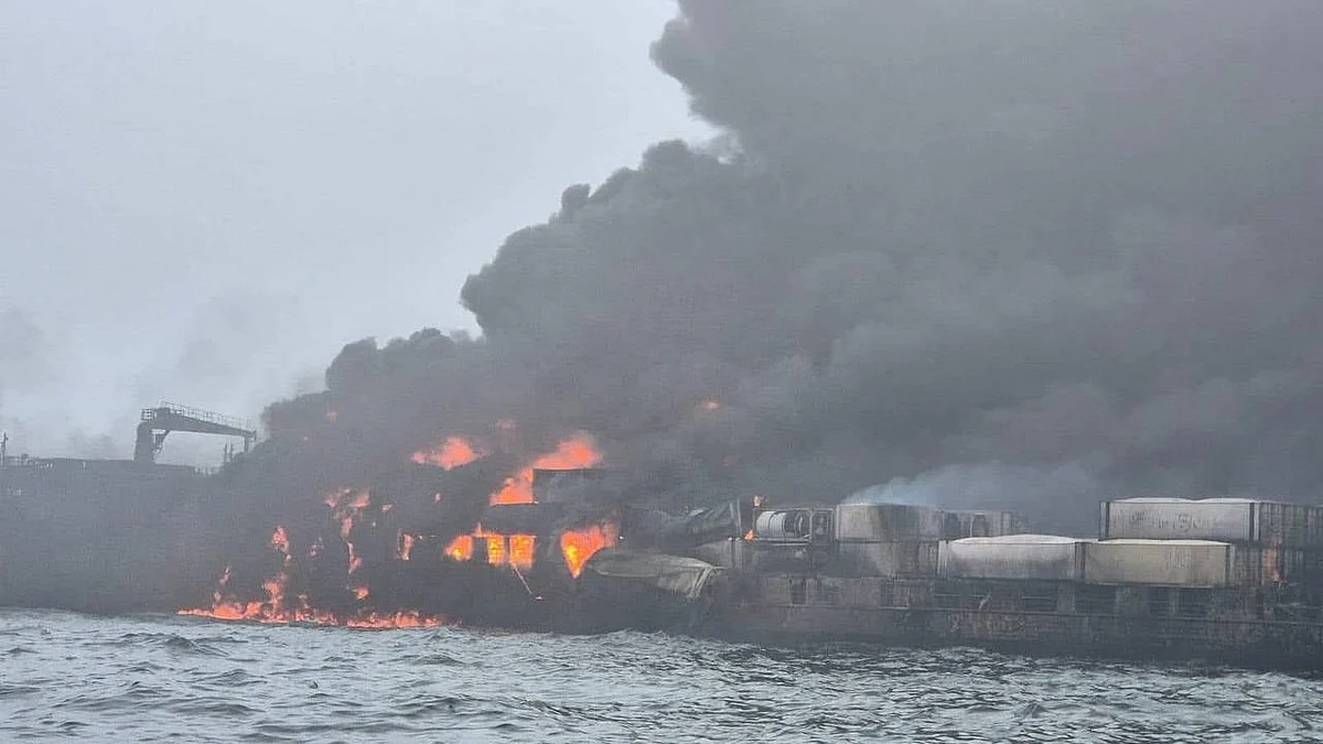 Fuel tanker and cargo ship carrying sodium cyanide collide in the North Sea, blow up 