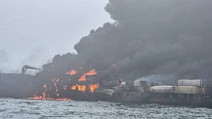 Fuel tanker, cargo ship collide, catch fire in North Sea off Britain