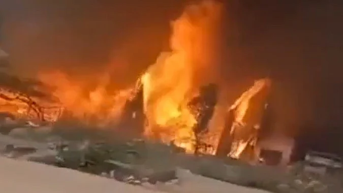 A burning Jaffar Express