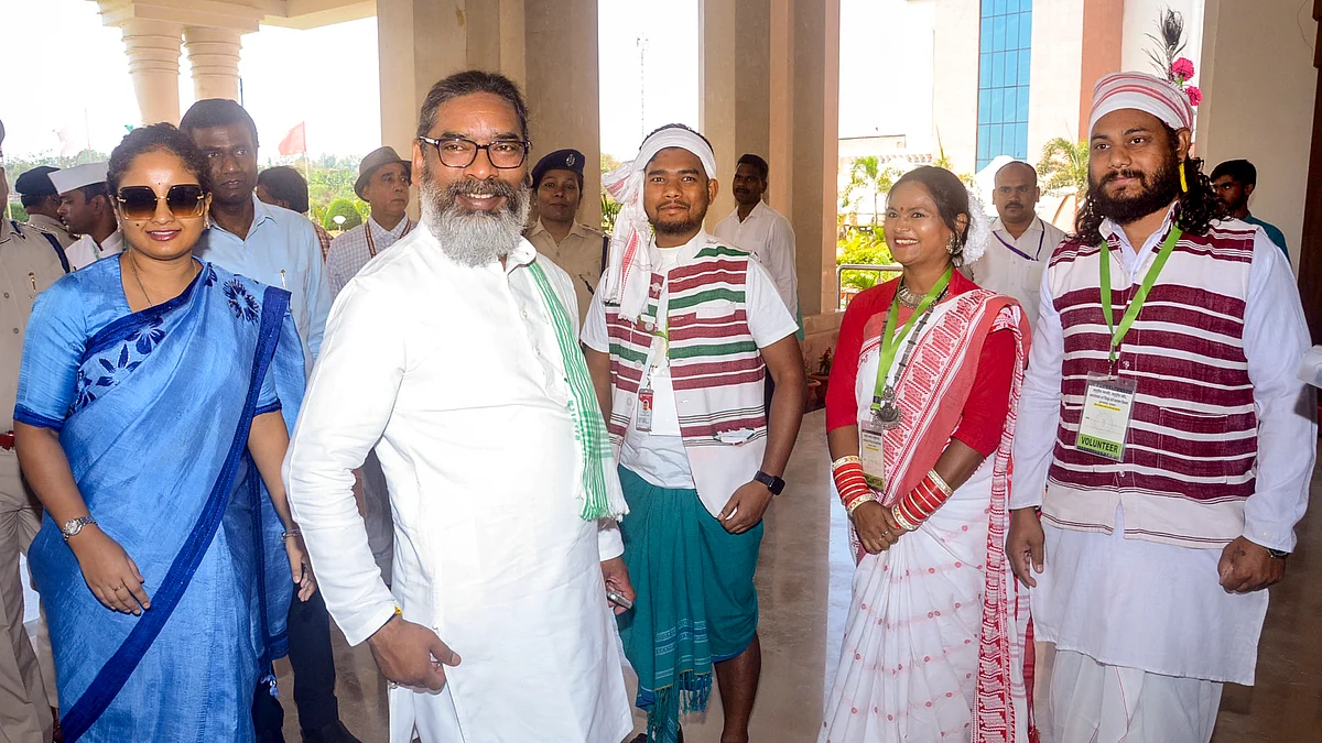 Jharkhand Chief Minister Hemant Soren with wife Kalpana Soren in Assembly on Tuesday.