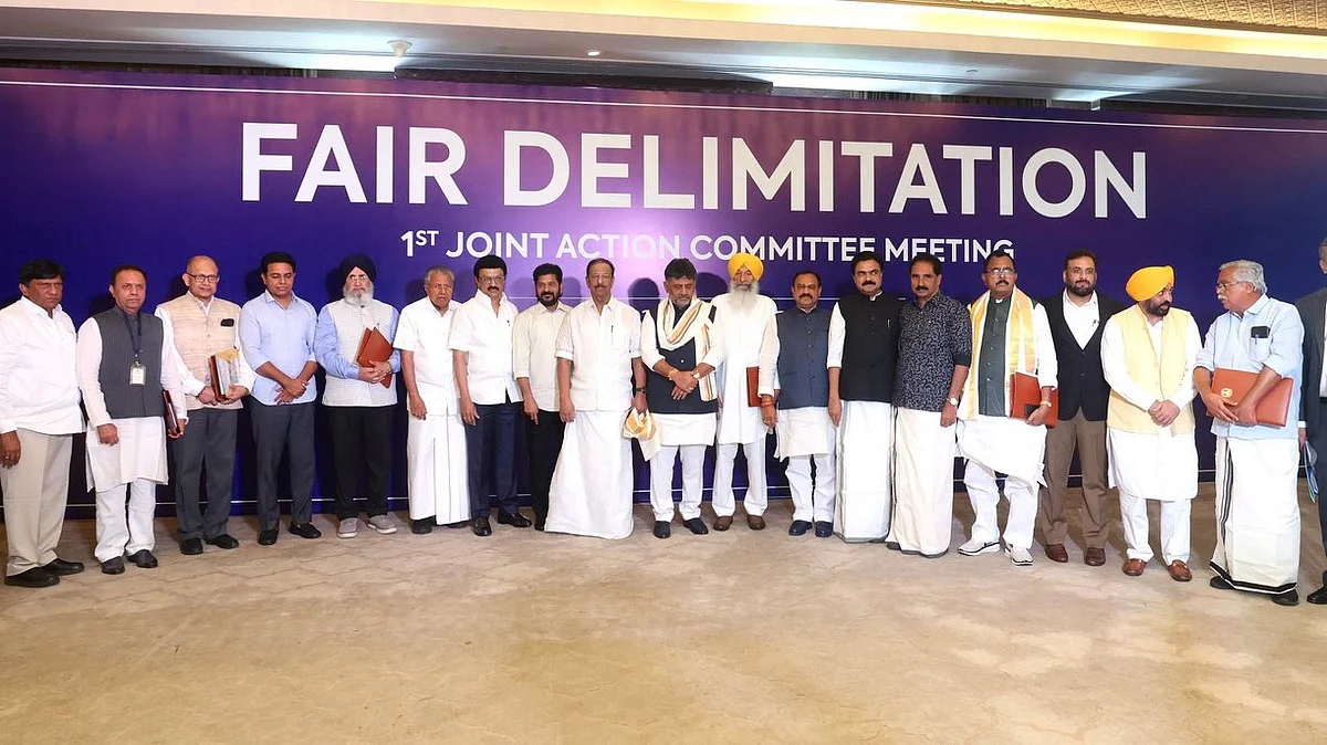 Opposition leaders after the JAC meeting on the proposed delimitation, Chennai, 22 March 2025