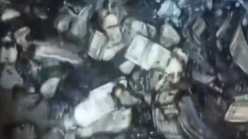 Video grab of burnt cash at judge's residence (photo: IANS)