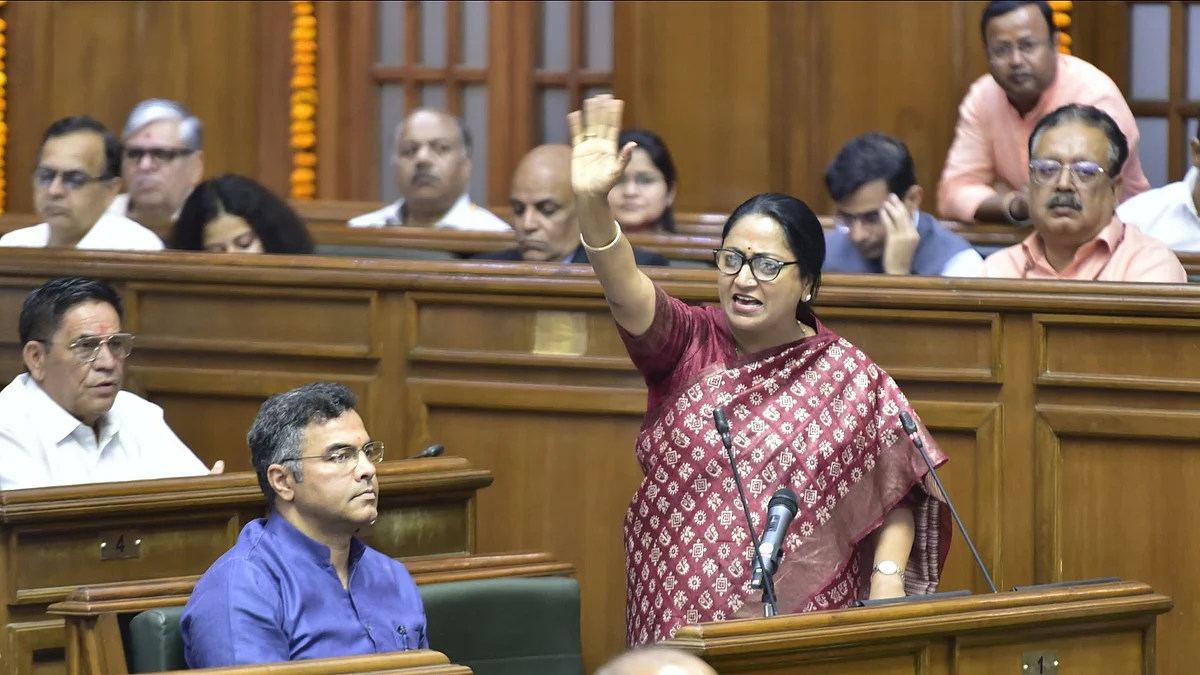 Delhi CM Rekha Gupta delivering her maiden budget (photo: @KapilMishra_IND/X)
