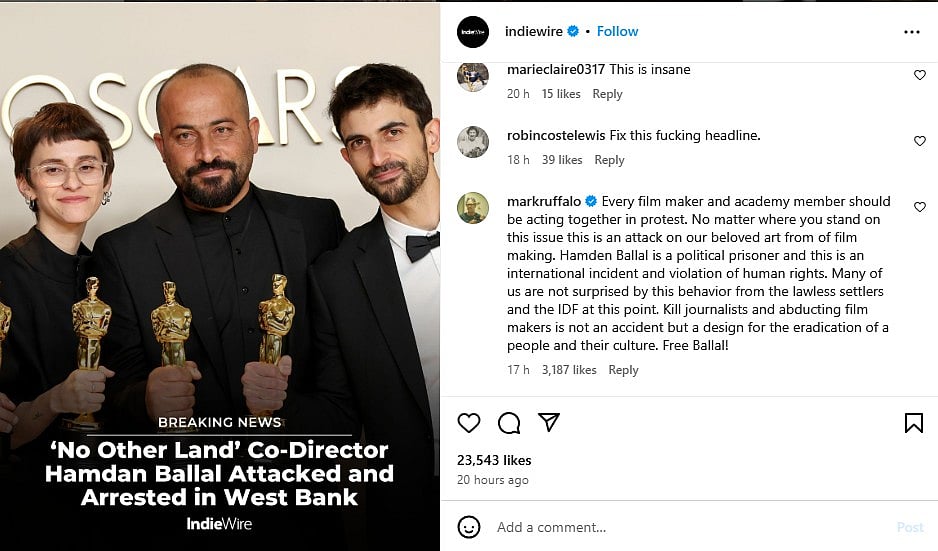 Mark Ruffalo's response to the IndieWire post