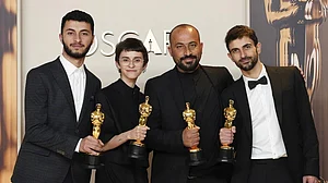 Hamdan Ballal (3rd from L), co-director of the Oscar-winning ‘No Other Land’