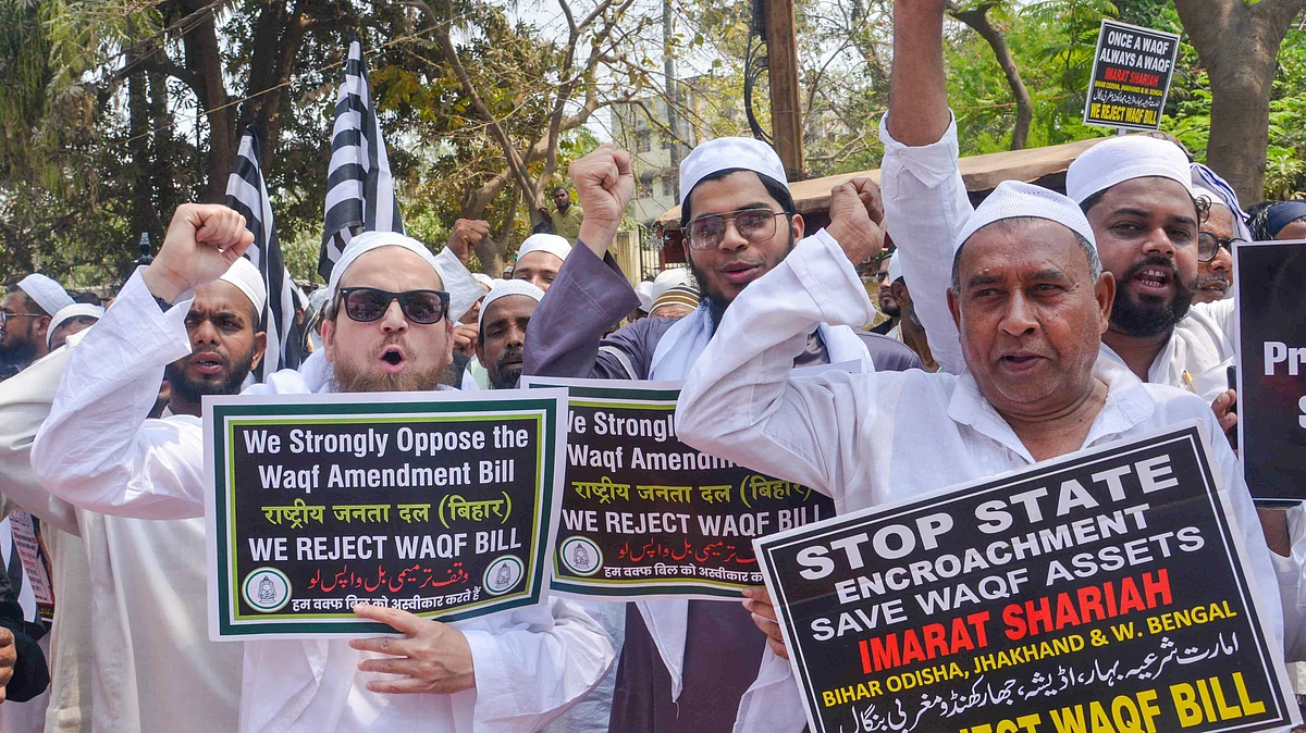  Representational image of a protest dharna over the Waqf Amendment Bill 2024