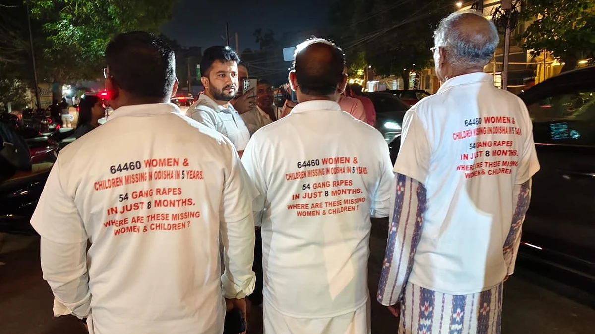 Suspended INC MLAs wearing t-shirts with data about crimes aginst women in Odisha