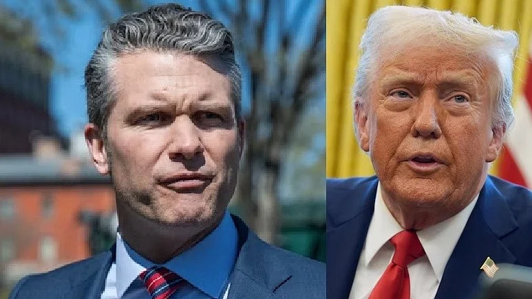 US defence secretary Pete Hegseth (left) and President Donald Trump (right)