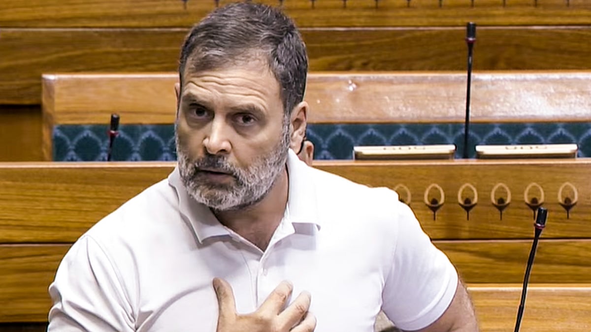 Rahul Gandhi speaks in Lok Sabha in New Delhi on 3 April (photo: PTI)