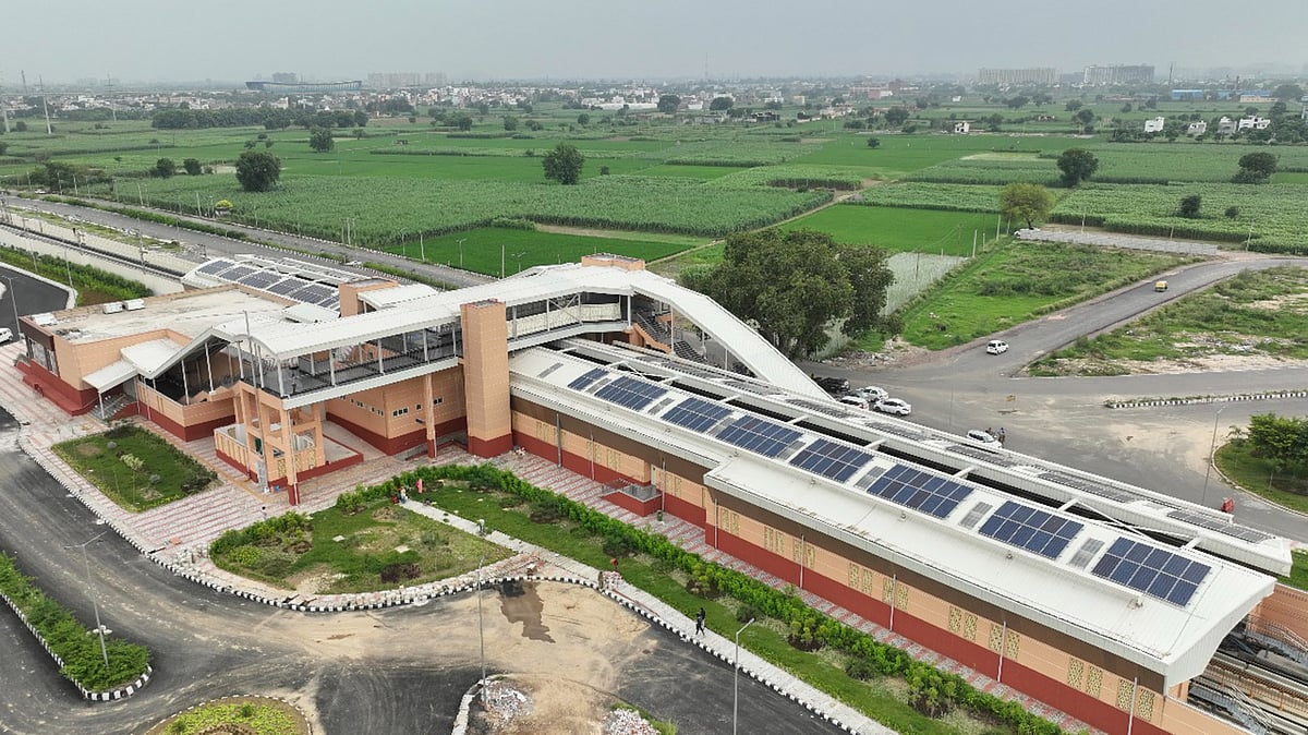 Solar panels atop a railway station