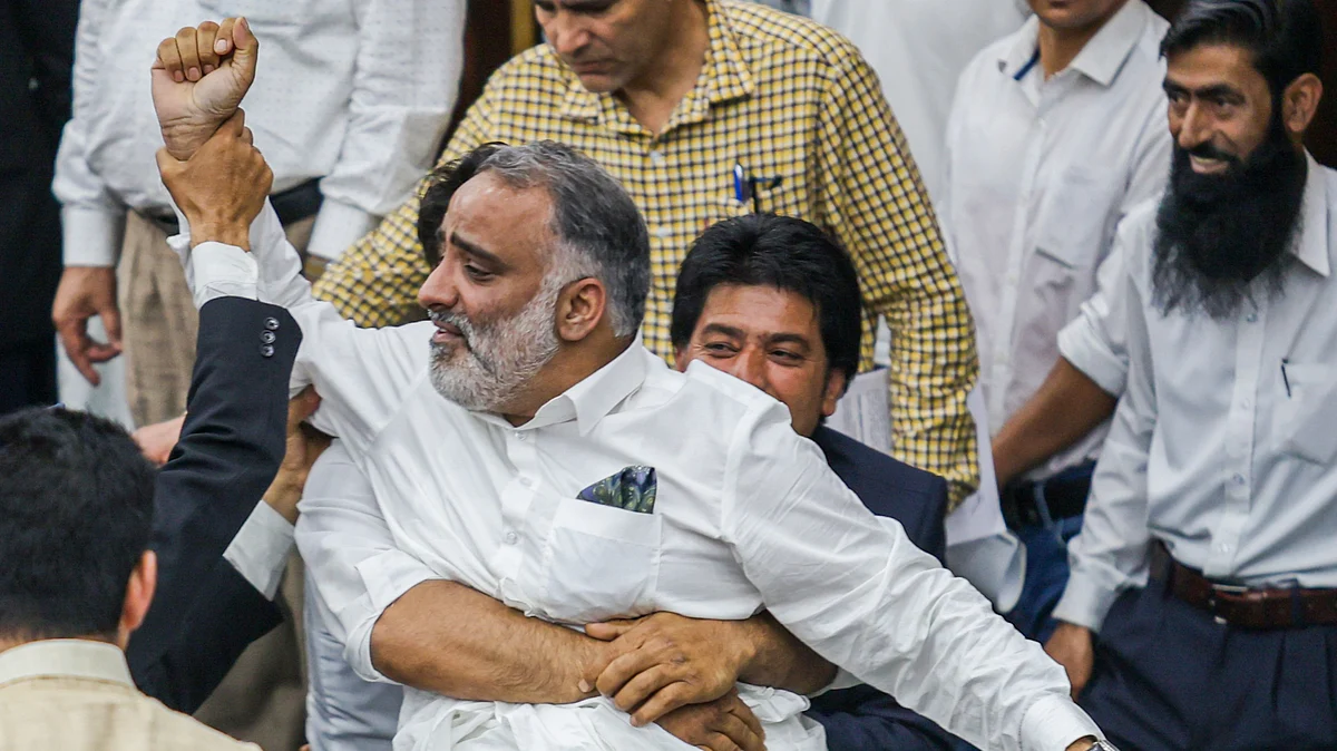 NC MLA Salman Sagar and others in J&K assembly in Jammu on 8 April (photo: PTI)