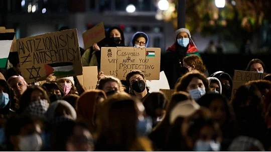 ‘Antizionism=/=antisemitism': placard at pro-Palestine demonstration at Columbia University