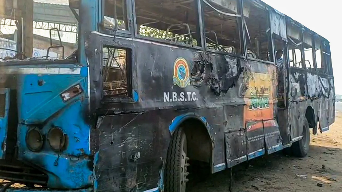 A charred vehicle in Murshidabad