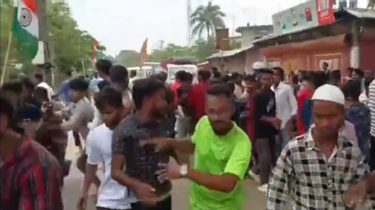 Screengrab from a video of a protest rally