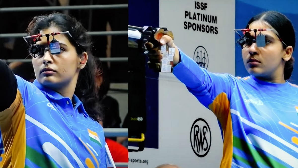 Double trouble: Suruchi (right) and Manu Bhaker locked in a battle for gold