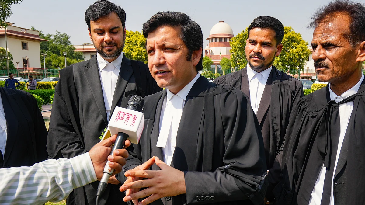 Advocate Md Sulaiman Khan speaks to media outside the Supreme Court (photo: PTI)