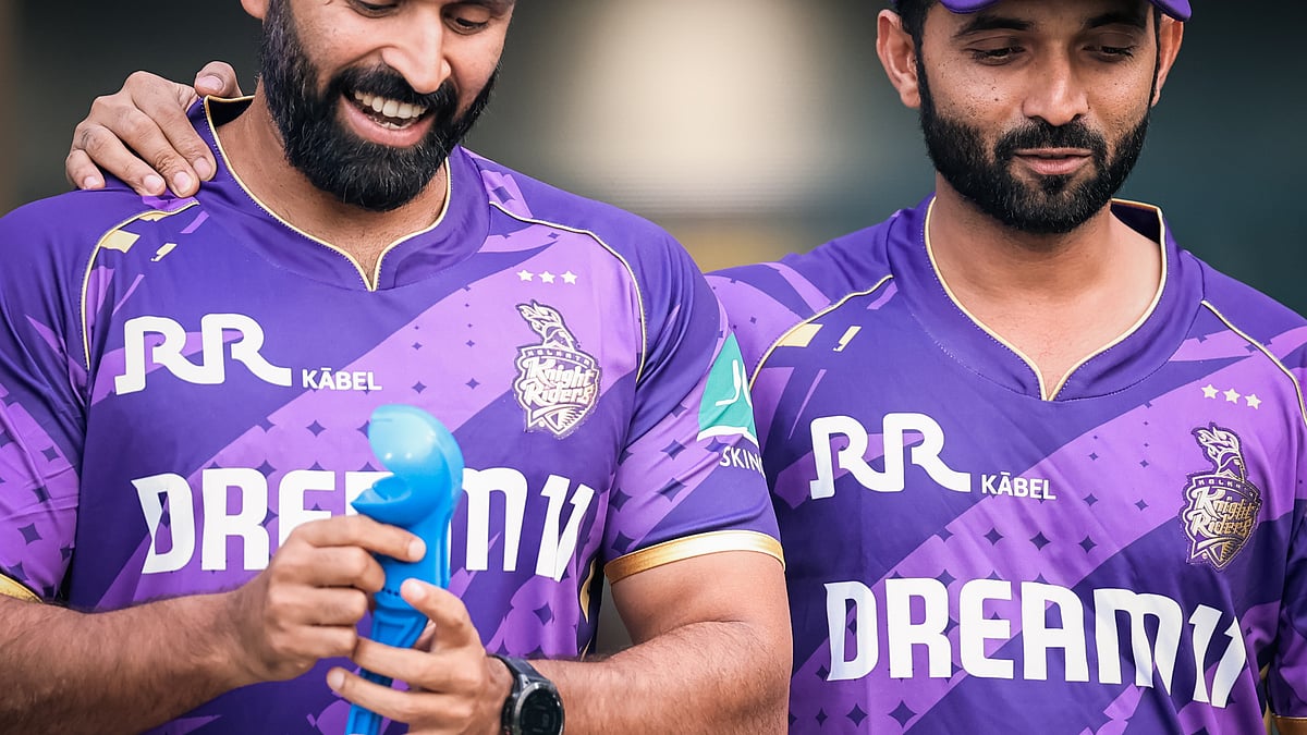 Look who's back: Abhishek Nayar (left) with KKR captain Ajinkya Rahane at the Eden on Saturday