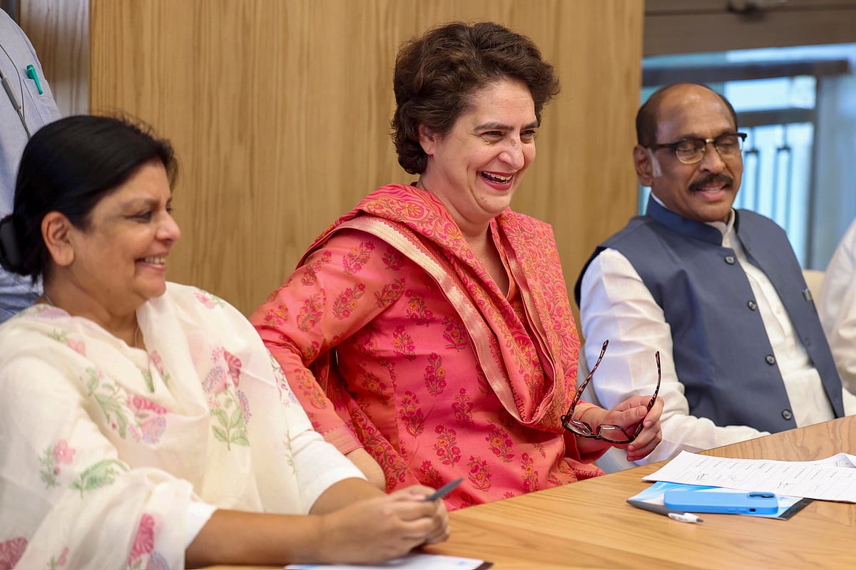 Priyanka Gandhi at the AICC secretaries' meeting in New Delhi, 19 April 2025 (PTI)