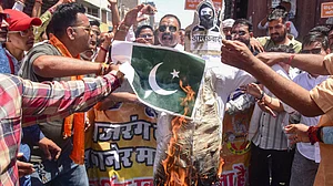 VHP and Bajrang Dal activists at a protest against Pakistan in Bikaner (photo: PTI)